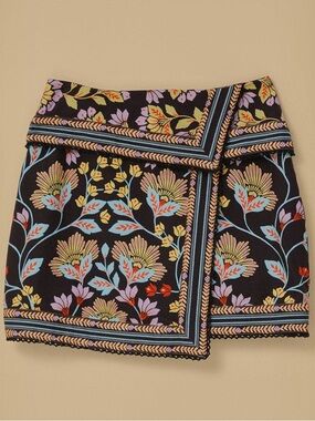 FARM Rio Black Floral Wrap Mini Skirt, Size XS/25, NWT